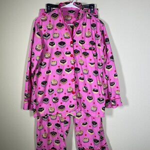 La Senza Pink Sweet Treat Print Button-up PJ Set Medium 100% Cotton!